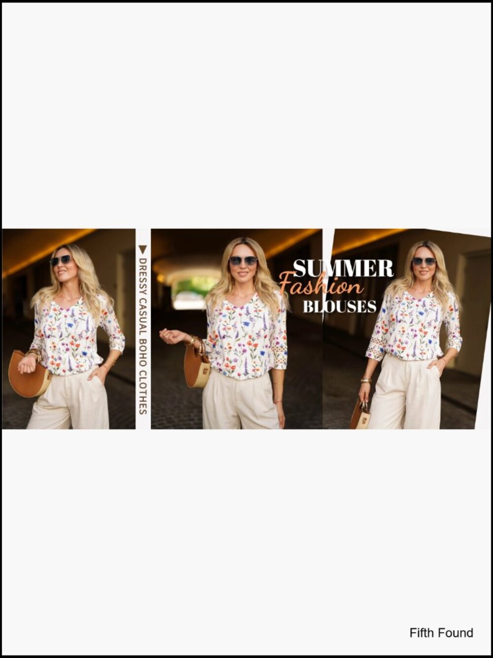 V-Neck 3/4 Sleeve Blouse with Eyelet Lace, Polyester Spandex, Work Casual Top - Picture 6 of 6